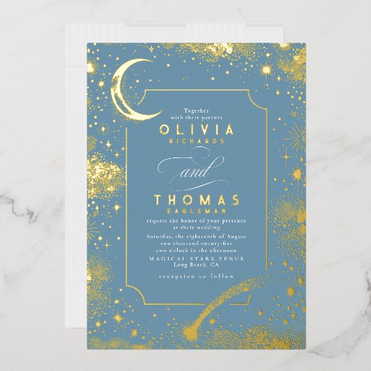 Mystical Crescent Moon Starry Night Boho Wedding Folieneinladung (Briefumschlag)