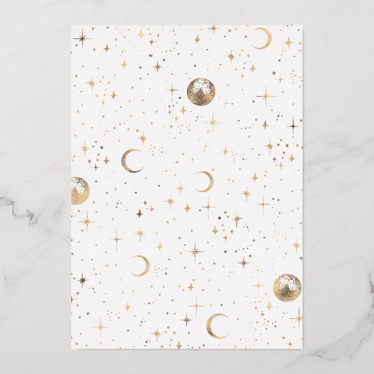 Mystical Crescent Moon Starry Night Boho Wedding Folieneinladung (Rückseite)