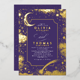 Mystical Crescent Moon Starry Night Boho Wedding Folieneinladung