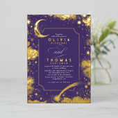 Mystical Crescent Moon Starry Night Boho Wedding Folieneinladung (Stehend vorne)