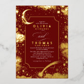 Mystical Crescent Moon Starry Night Boho Wedding Folieneinladung (Vorderseite)