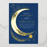 Mystical Crescent Moon Starry Night Boho Wedding Folieneinladung<br><div class="desc">Diese Einladung markiert den Beginn eines außergewöhnlichen Abenteuers, ideal für Paare, die von einer Hochzeit träumen, die von Themen wie "Unter den Sternen", "Geschrieben in den Sternen" oder "Auf dem Mond und zurück" inspiriert wird. Es zeigt die Pracht des Kosmos, mit rätselhaften Planeten, sich ausbreitenden Galaxien und ewigen Konstellationen, durch...</div>