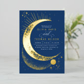 Mystical Crescent Moon Starry Night Boho Wedding Folieneinladung (Stehend vorne)