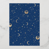 Mystical Crescent Moon Starry Night Boho Wedding Folieneinladung (Rückseite)