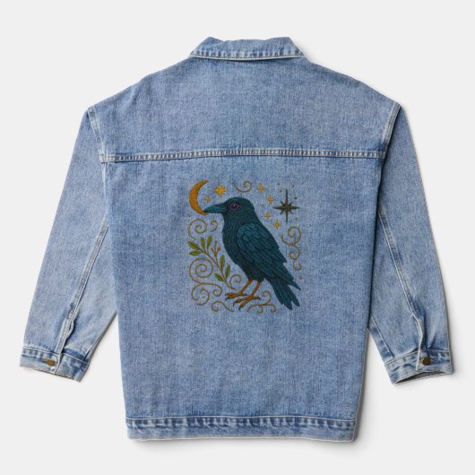 Mystical Crow Embroidered Look Jeansjacke (Rückseite)