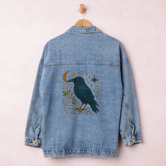 Mystical Crow Embroidered Look Jeansjacke (Hangar)