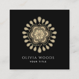 Mystical Dark Boho Floral Mandala Quadratische Visitenkarte