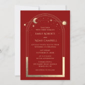 Mystical Dark Red Gold Celestial Foto Wedding Einladung (Vorderseite)