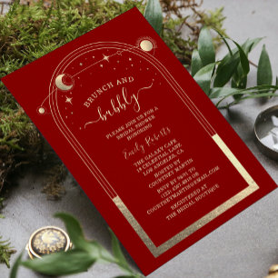 Mystical Dark Red Gold Celestis Brautparty Einladung