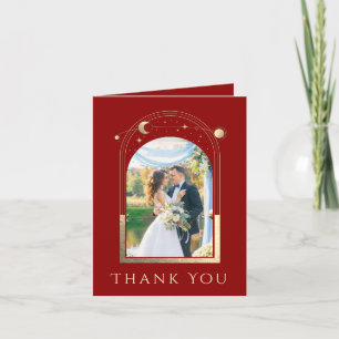 Mystical Dark Red Gold Foto Celestiding Wedding Dankeskarte