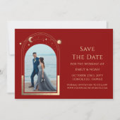 Mystical Dark Red Gold Sun Moon Star Space Save The Date (Vorderseite)