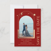 Mystical Dark Red Gold Sun Moon Stars Celestis Save The Date (Vorderseite)