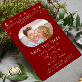 Mystical Dark Red Gold Sun Moon Stars Celestis Save The Date