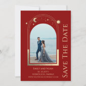 Mystical Dark Red Gold Sun Moon Stars Space Save The Date (Vorderseite)
