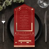 Mystical Dark Red Gold Sun Star Moon Astronomie All In One Einladung