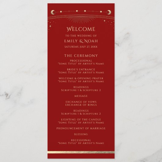 Mystical Dark Red Gold Sun Star Moon Astronomie Programm (Vorderseite)