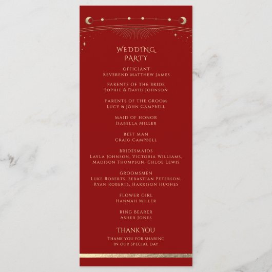 Mystical Dark Red Gold Sun Star Moon Astronomie Programm (Rückseite)