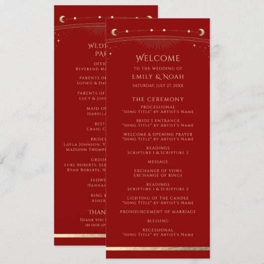 Mystical Dark Red Gold Sun Star Moon Astronomie Programm (Vorne/Hinten)