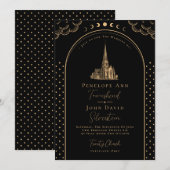 Mystical Deko Black Gold Vintag Church Wedding Einladung (Vorne/Hinten)