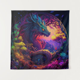 Mystical Dragon Fantasy Colorful Cloud Wandteppich