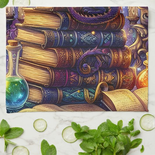 Mystical Dragon Wizard Books Geschirrtuch (Gefaltet)