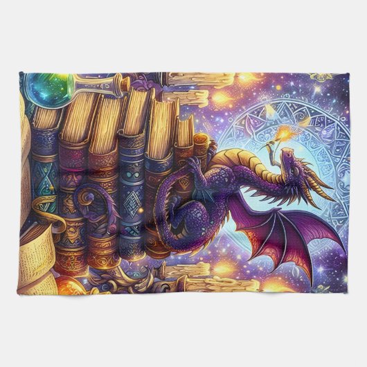 Mystical Dragon Wizard Books Geschirrtuch (Horizontal)