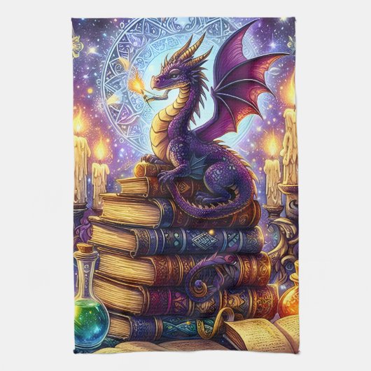 Mystical Dragon Wizard Books Geschirrtuch (Vertikal)