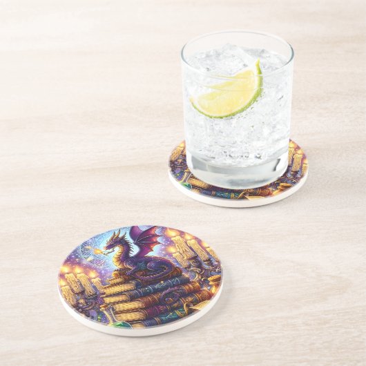 Mystical Dragon Wizard Books Getränkeuntersetzer (Seite)