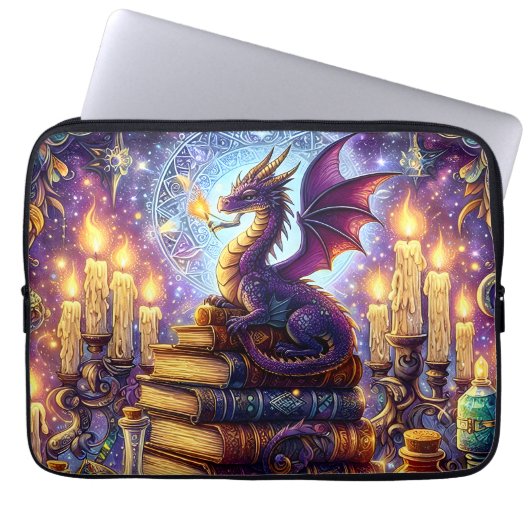 Mystical Dragon Wizard Books Laptopschutzhülle (Vorderseite)