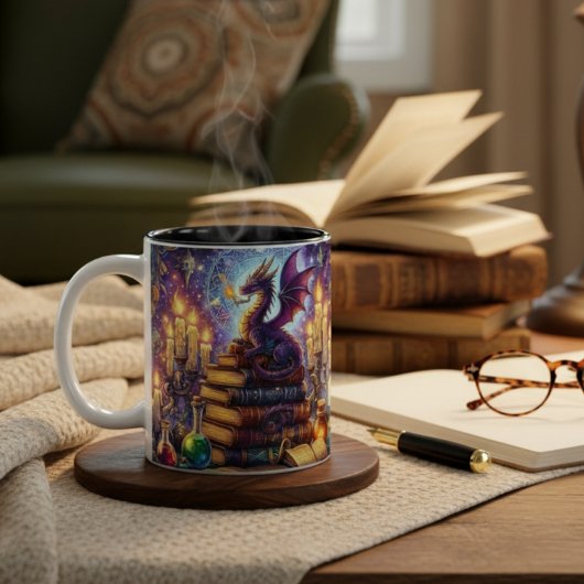 Mystical Dragon Wizard Books Zweifarbige Tasse