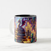 Mystical Dragon Wizard Books Zweifarbige Tasse (Vorderseite Links)
