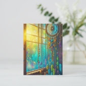 Mystical Dreamcatcher in Window Lila Green Postkarte (Stehend Vorderseite)