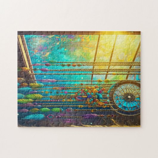 Mystical Dreamcatcher in Window Lila Green Puzzle (Horizontal)