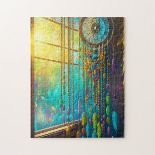 Mystical Dreamcatcher in Window Lila Green Puzzle