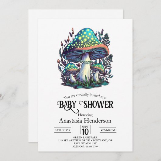 Mystical Dreamy Mushroom Baby Dusche Einladung (Vorne/Hinten)