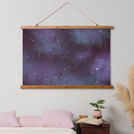 Mystical Dusty Violet Galaxy Wandteppich Mit Holzrahmen (Schlafzimmer)