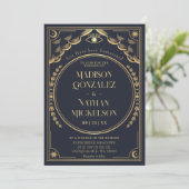 Mystical Elegant Gold Navy Tarot Gothic Wedding Einladung (Stehend Vorderseite)