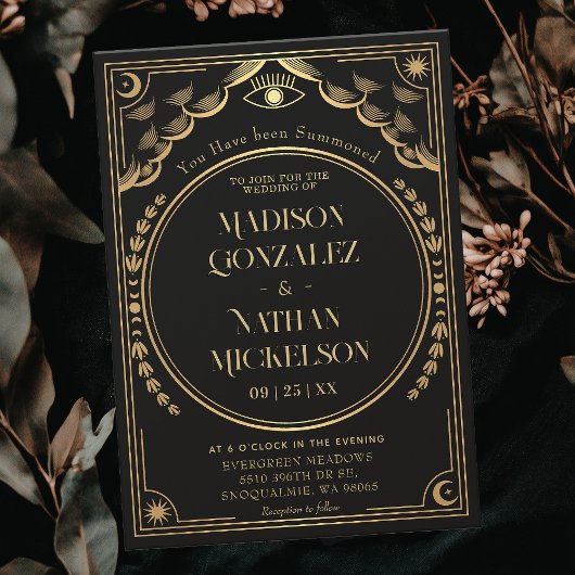 Mystical Elegant Gold Tarot Gothic Wedding Einladung