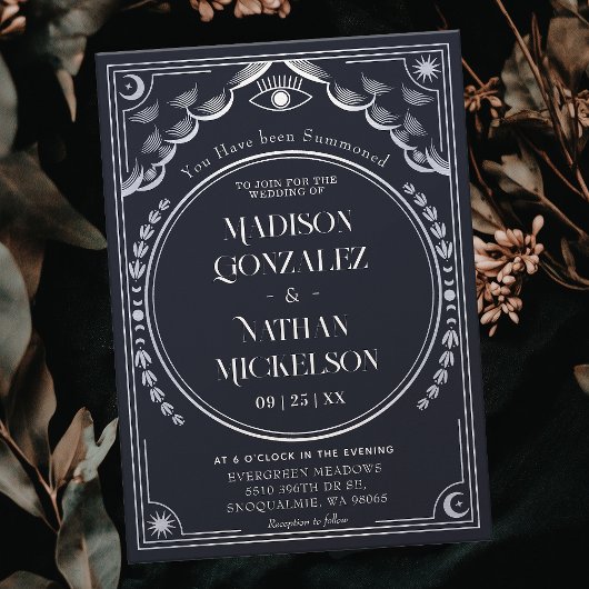 Mystical Elegant Silver Tarot Gothic Wedding Einladung