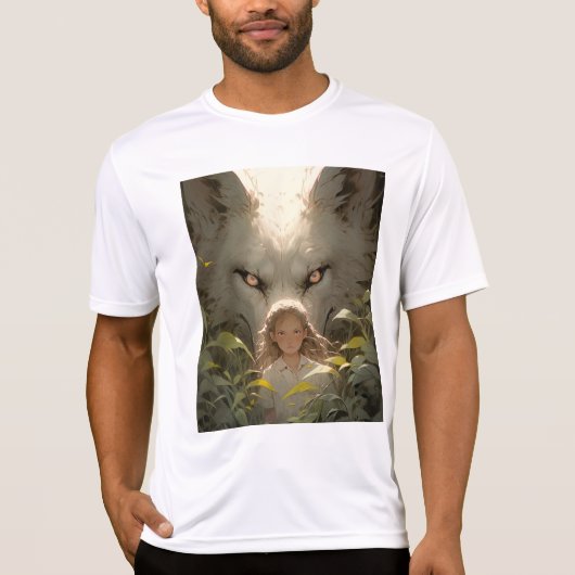 Mystical Fantasy Wolf Guardian Anime T-Shirt (Vorderseite)