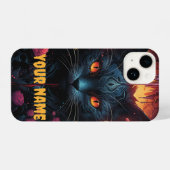 Mystical Feline Elegance Amidst Roses iPhone Hülle (Rückseite (Horizontal))
