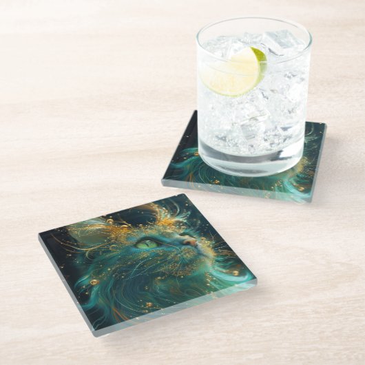 Mystical Feline Glasuntersetzer (Schrägansicht)