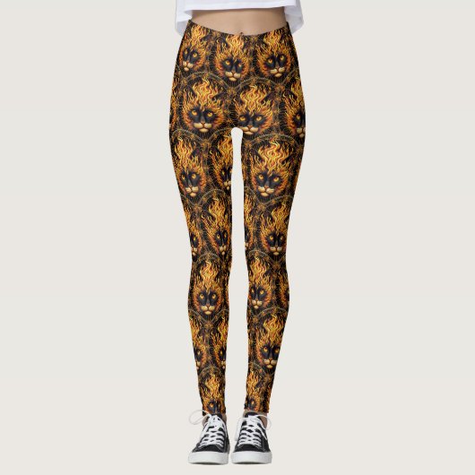 Mystical Fire Cat Mandala Design Leggings (Vorderseite)