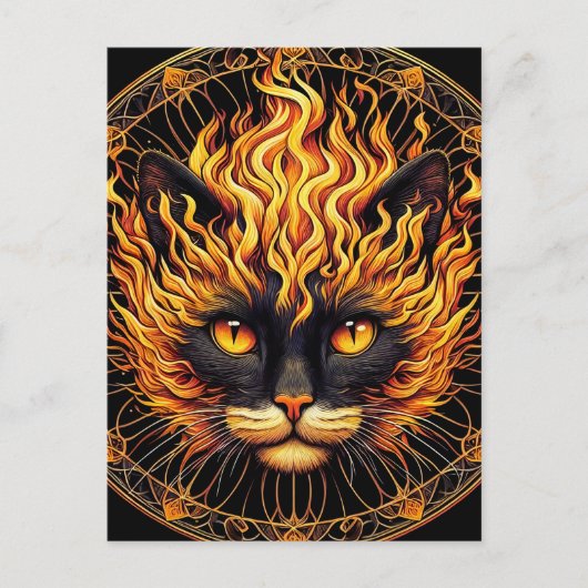 Mystical Fire Cat Mandala Design Postkarte (Vorderseite)