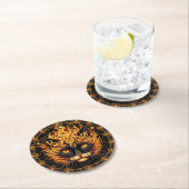 Mystical Fire Cat Mandala Design Runder Pappuntersetzer (Vor Ort)