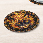 Mystical Fire Cat Mandala Design Runder Pappuntersetzer (Angewinkelt)