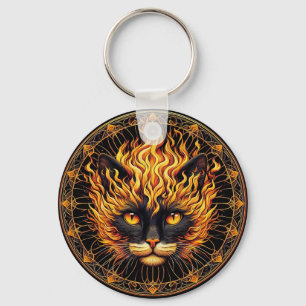 Mystical Fire Cat Mandala Design Schlüsselanhänger