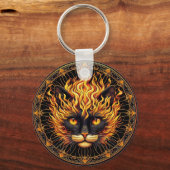 Mystical Fire Cat Mandala Design Schlüsselanhänger (Vorderseite)