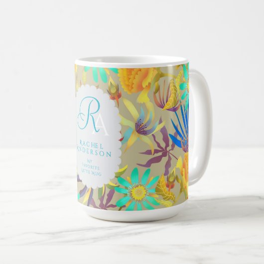 Mystical Floral Monogramm blühend grau Kaffeetasse (VorderseiteRechts)