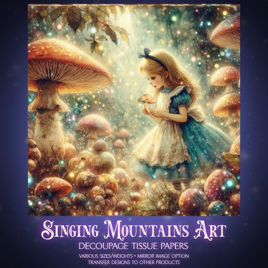 Mystical Forest Alice and Mushrooms Decoupage Seidenpapier